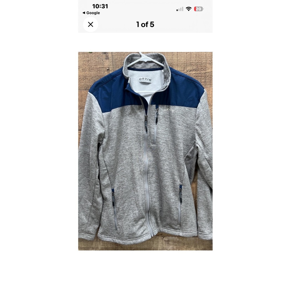Orvis Mens‎ Fleece Jacket Blue Gray Full Zip Pockets Size XXL